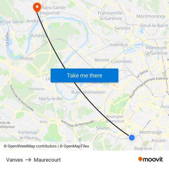 Vanves to Maurecourt map