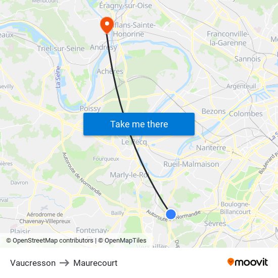 Vaucresson to Maurecourt map