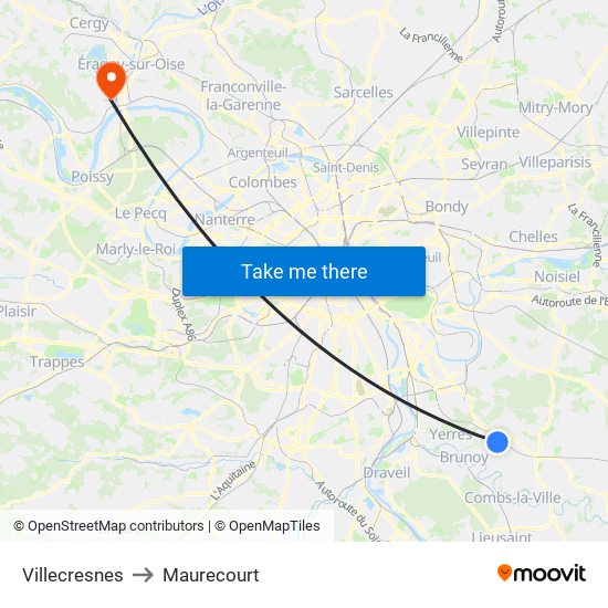 Villecresnes to Maurecourt map