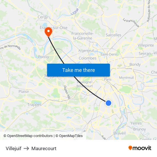 Villejuif to Maurecourt map