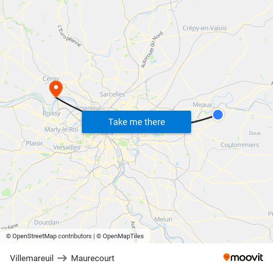 Villemareuil to Maurecourt map