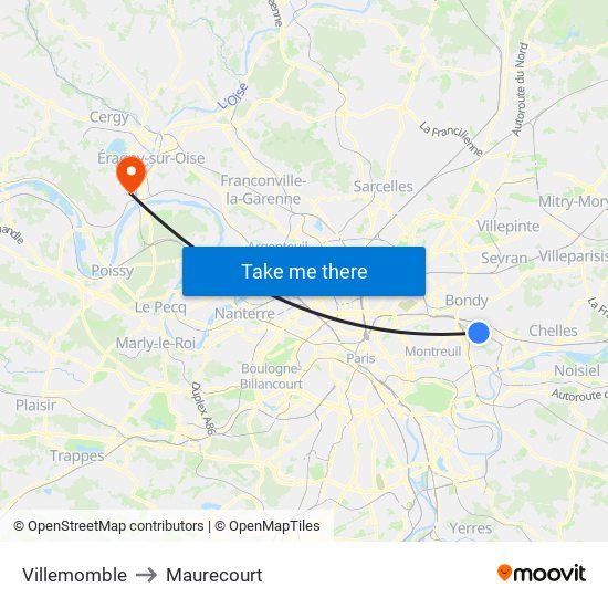 Villemomble to Maurecourt map