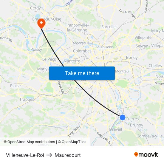 Villeneuve-Le-Roi to Maurecourt map