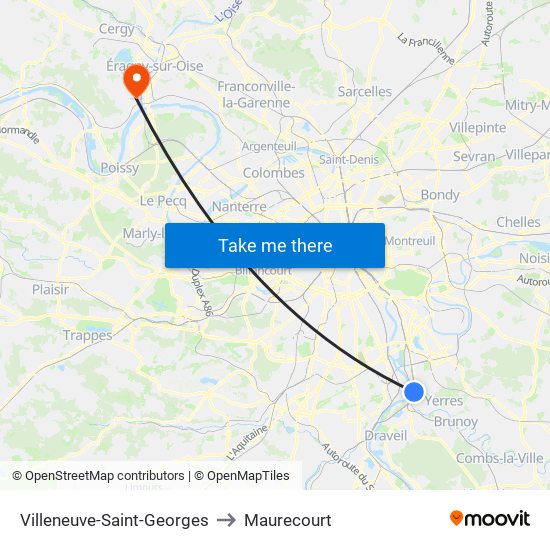 Villeneuve-Saint-Georges to Maurecourt map