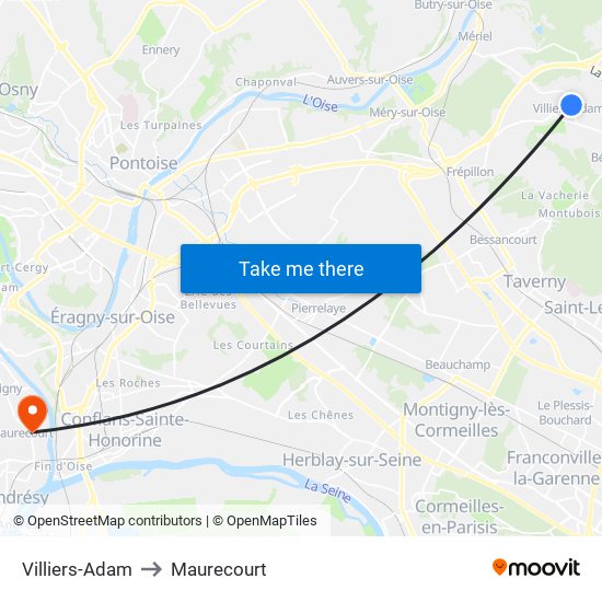 Villiers-Adam to Maurecourt map