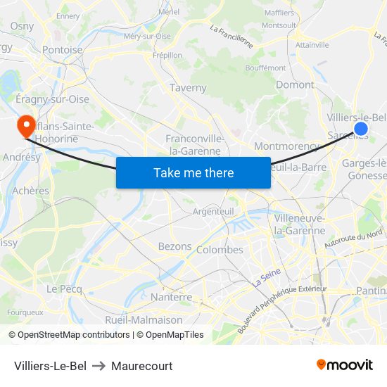 Villiers-Le-Bel to Maurecourt map