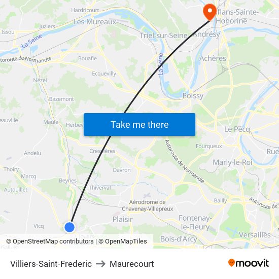 Villiers-Saint-Frederic to Maurecourt map