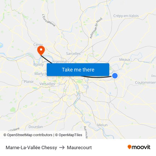 Marne-La-Vallée Chessy to Maurecourt map
