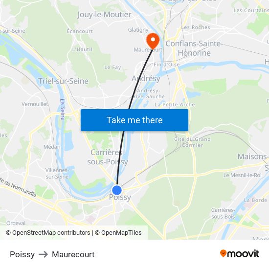 Poissy to Maurecourt map