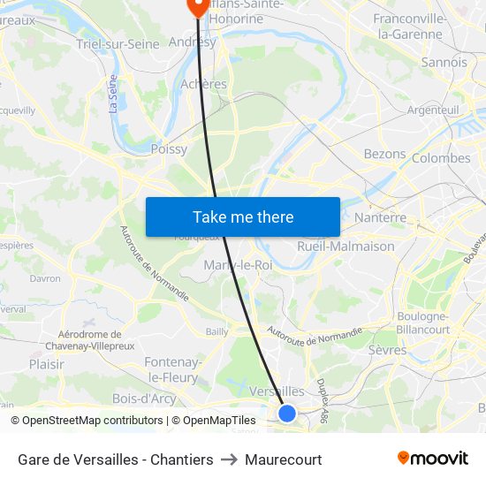 Gare de Versailles - Chantiers to Maurecourt map