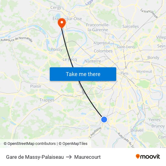 Gare de Massy-Palaiseau to Maurecourt map