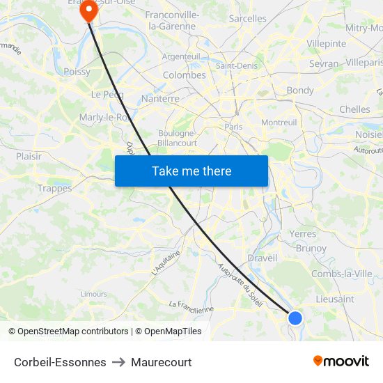 Corbeil-Essonnes to Maurecourt map