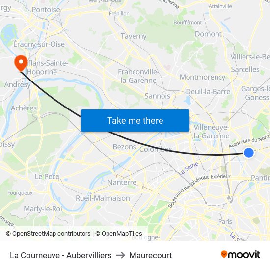 La Courneuve - Aubervilliers to Maurecourt map