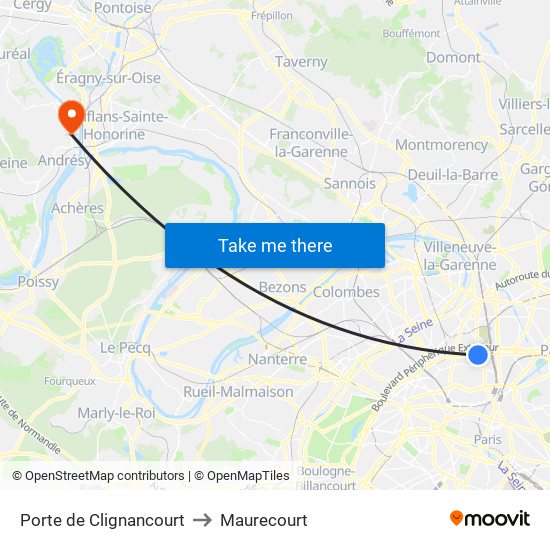 Porte de Clignancourt to Maurecourt map