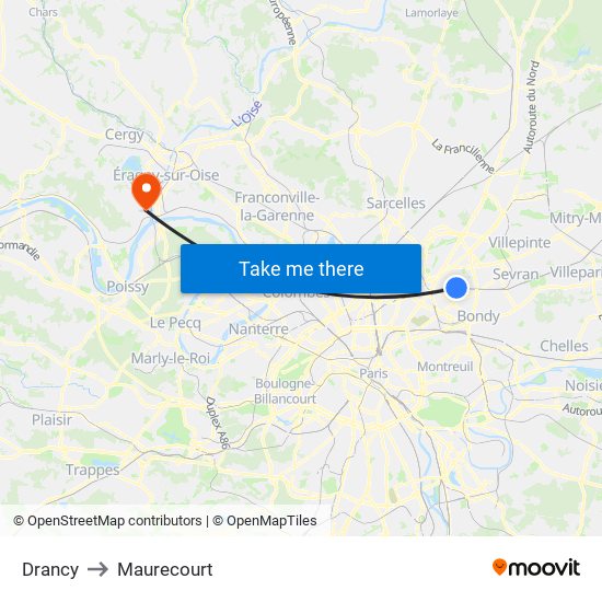 Drancy to Maurecourt map