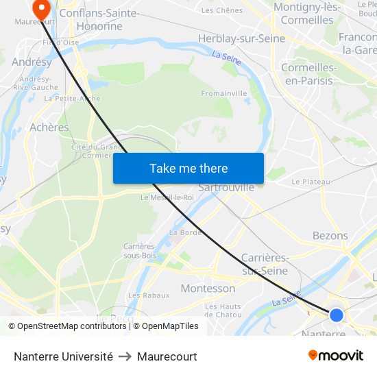 Nanterre Université to Maurecourt map