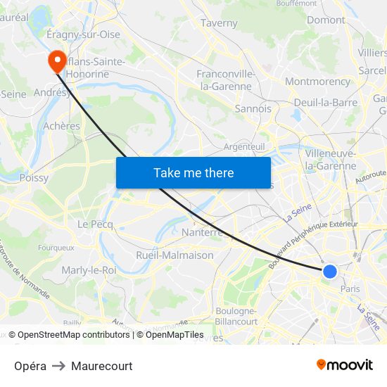 Opéra to Maurecourt map