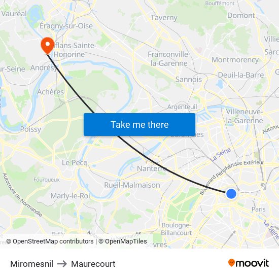 Miromesnil to Maurecourt map