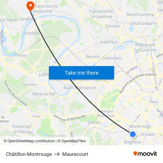 Châtillon-Montrouge to Maurecourt map