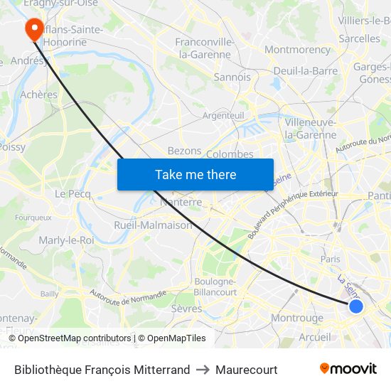 Bibliothèque François Mitterrand to Maurecourt map