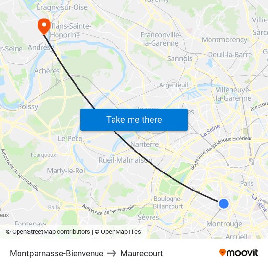 Montparnasse-Bienvenue to Maurecourt map