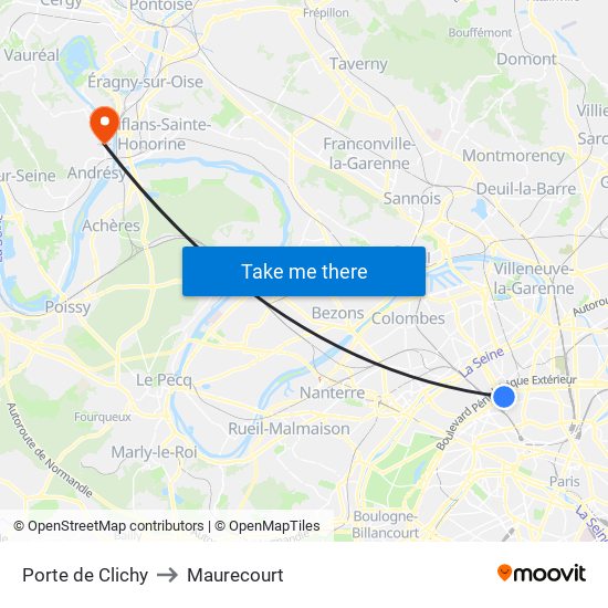 Porte de Clichy to Maurecourt map