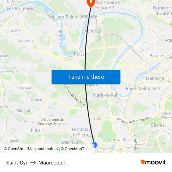 Saint-Cyr to Maurecourt map