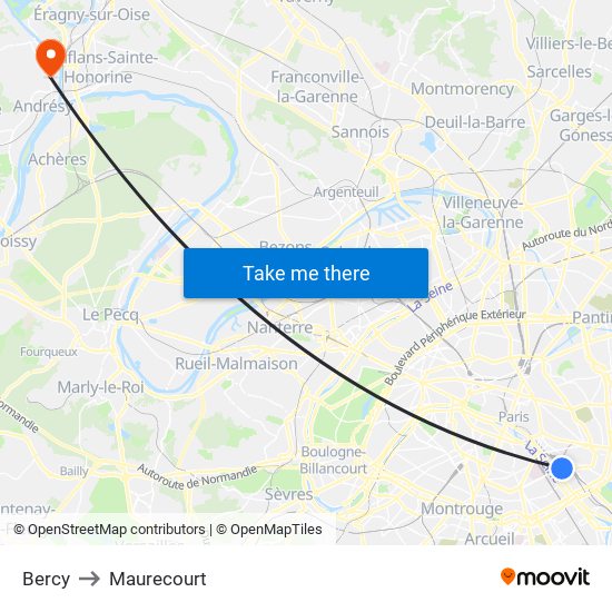 Bercy to Maurecourt map
