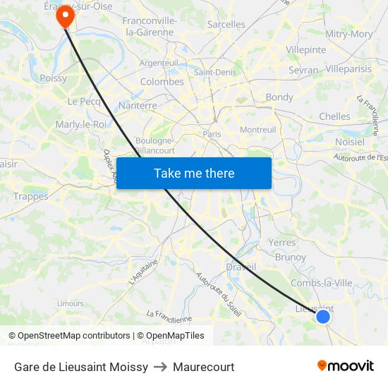 Gare de Lieusaint Moissy to Maurecourt map