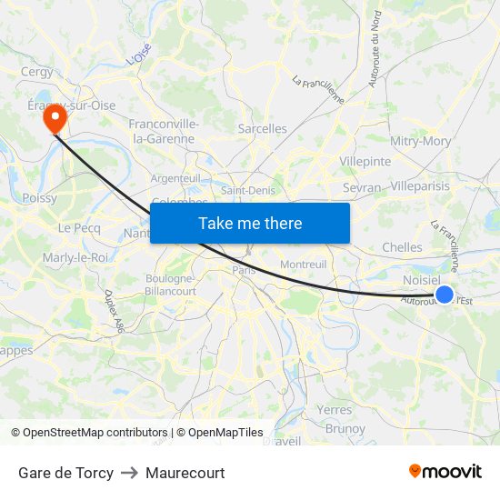 Gare de Torcy to Maurecourt map