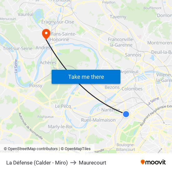 La Défense (Calder - Miro) to Maurecourt map