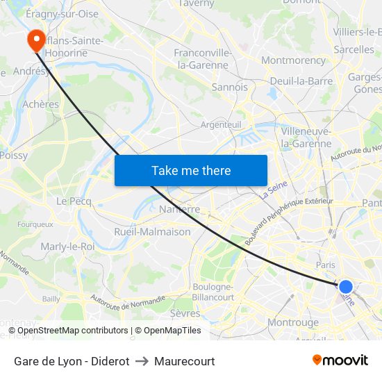 Gare de Lyon - Diderot to Maurecourt map