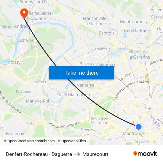 Denfert-Rochereau - Daguerre to Maurecourt map