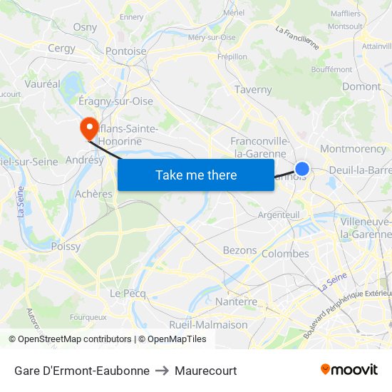 Gare D'Ermont-Eaubonne to Maurecourt map