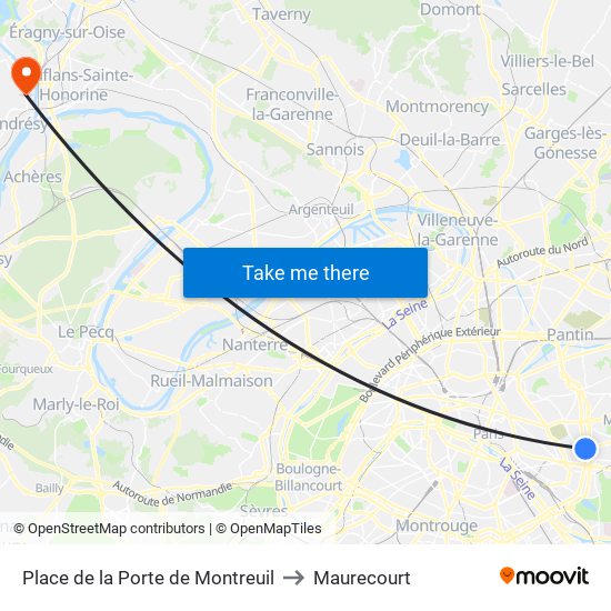 Place de la Porte de Montreuil to Maurecourt map