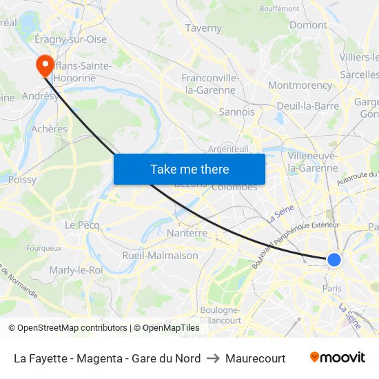 La Fayette - Magenta - Gare du Nord to Maurecourt map