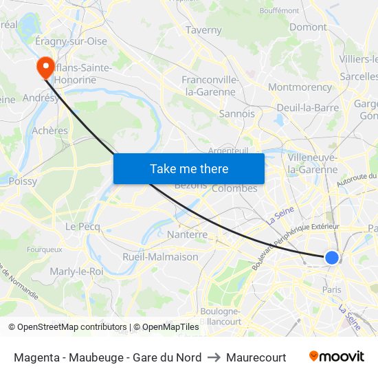 Magenta - Maubeuge - Gare du Nord to Maurecourt map