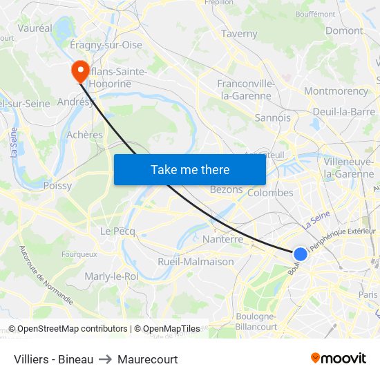 Villiers - Bineau to Maurecourt map
