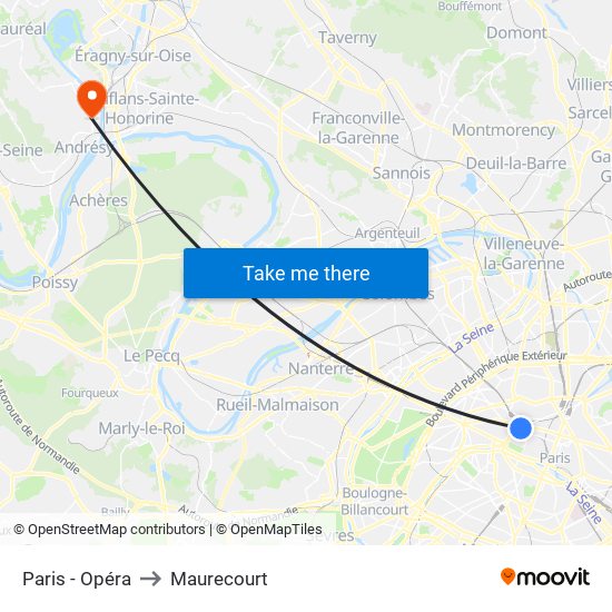 Paris - Opéra to Maurecourt map