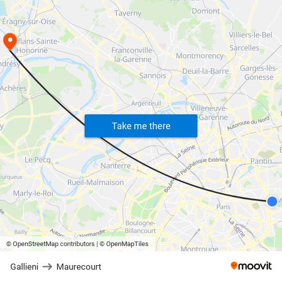 Gallieni to Maurecourt map