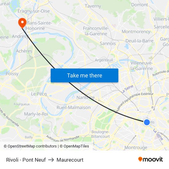 Rivoli - Pont Neuf to Maurecourt map