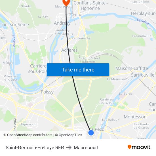 Saint-Germain-En-Laye RER to Maurecourt map
