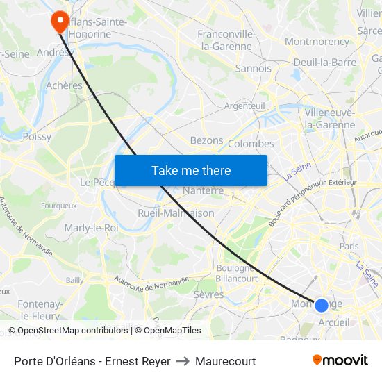 Porte D'Orléans - Ernest Reyer to Maurecourt map