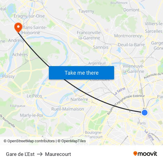 Gare de L'Est to Maurecourt map