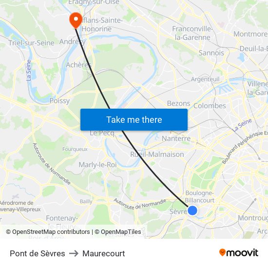 Pont de Sèvres to Maurecourt map