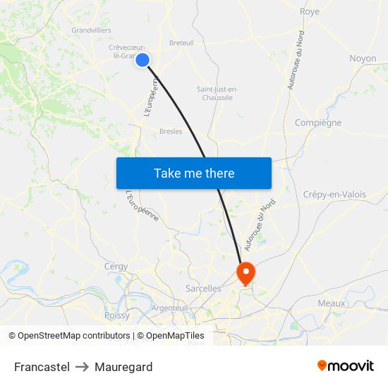 Francastel to Mauregard map