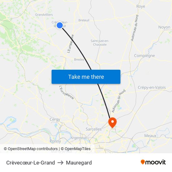 Crèvecœur-Le-Grand to Mauregard map