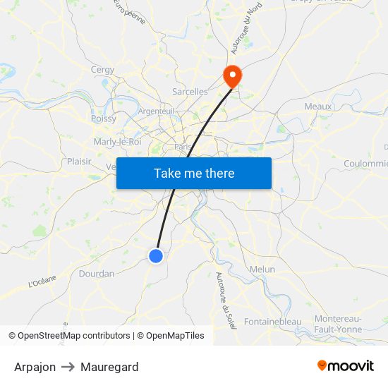 Arpajon to Mauregard map