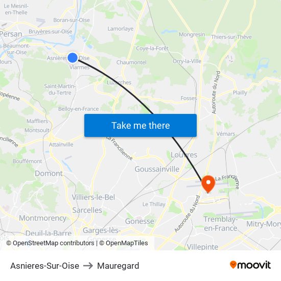 Asnieres-Sur-Oise to Mauregard map