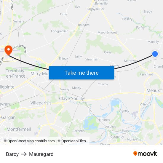 Barcy to Mauregard map